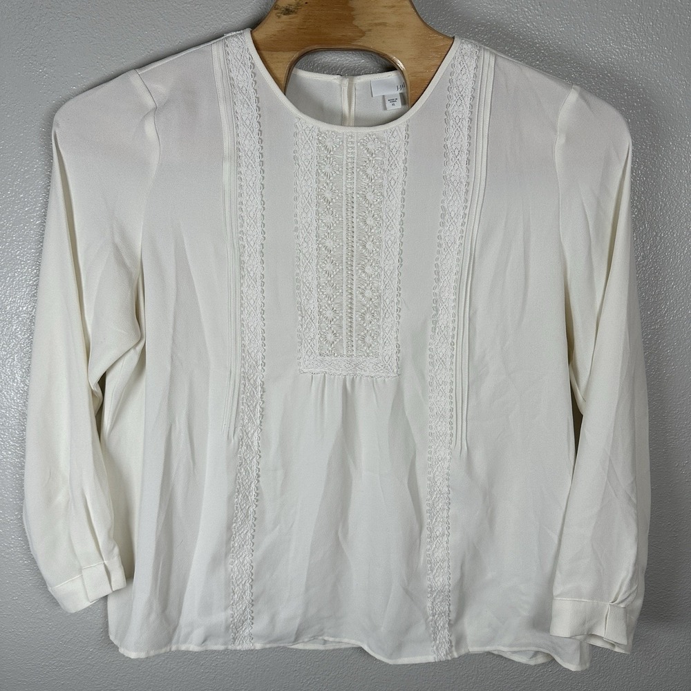 J Jill Emroidered Crochet Tunic Top Winter White Womens XL Blouse Boho‎ Peasant